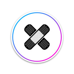 Bandage plaster icon isolated on white background. Medical plaster, adhesive bandage, flexible fabric bandage. Circle white button. Vector Illustration