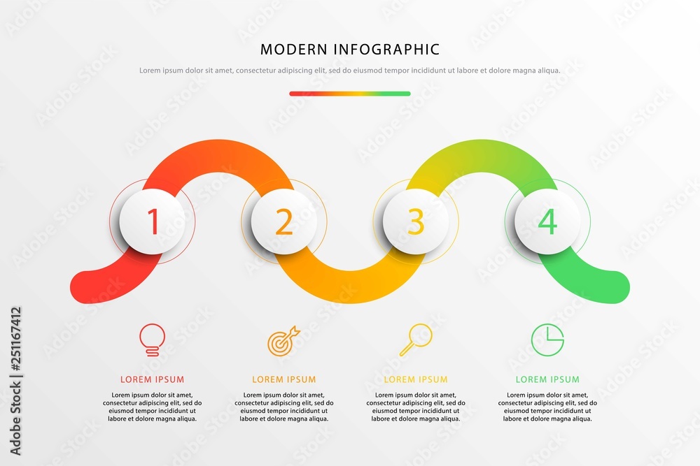Aufkleber business timeline workflow infographics with realistic 3d round elements. modern corporate report te