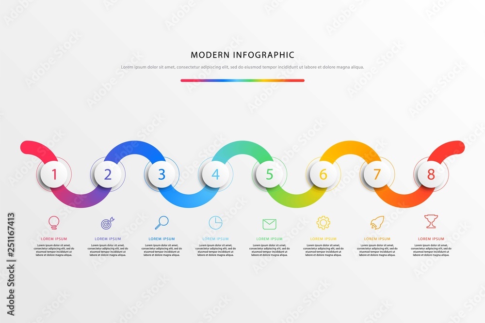 Poster business timeline workflow infographics with realistic 3d round elements. modern corporate report template with flat line marketing icons. vector slide presentation design. eps 10