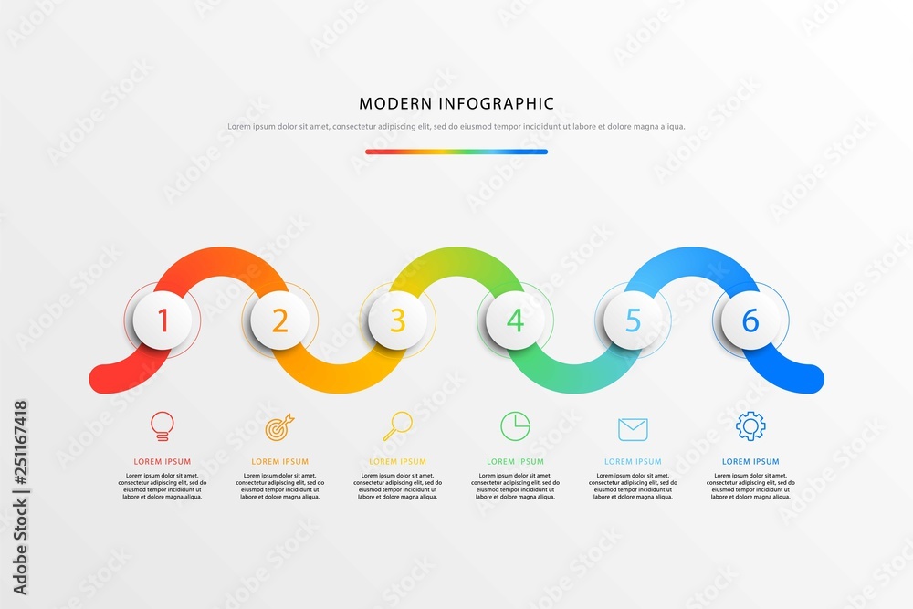 Aufkleber business timeline workflow infographics with realistic 3d round elements. modern corporate report te