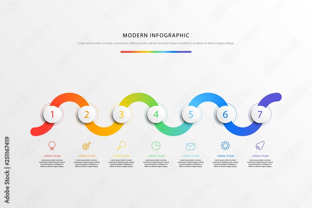 Aufkleber business timeline workflow infographics with realistic 3d round elements. modern corporate report te