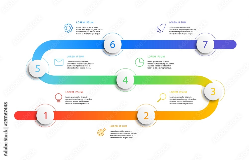 Aufkleber business timeline workflow infographics with realistic 3d round elements. modern corporate report te