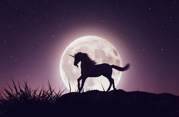 Unicorn with the moonlight,3d rendering
