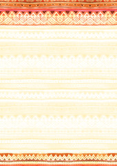 Watercolor tribal background with stripes and ornament. Raster template design.