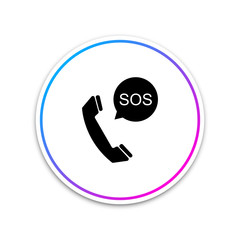 SOS call icon isolated on white background. 911, emergency, help, warning, alarm. Circle white button. Vector Illustration