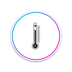 Thermometer with scale measuring heat and cold, with sun and snowflake icon isolated on white background. Circle white button. Vector Illustration