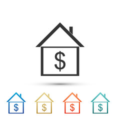 House with dollar icon isolated on white background. Home and money. Real estate concept. Set elements in color icons. Vector Illustration