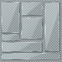 Glass plate. Glass texture effect window plastic clear transparent banners plates acrylic glossy signs vector set