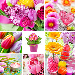 Obraz na płótnie Canvas Springtime Flowers and Decorations Collage