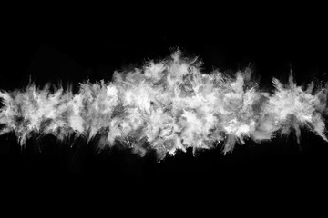 Obraz premium White powder explosion on black background. Colored cloud. Colorful dust explode. Paint Holi.