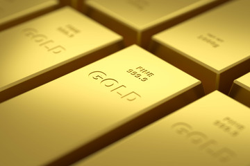 gold bar and money,3d render