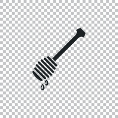 Honey dipper stick with dripping honey icon isolated on transparent background. Honey ladle. Flat design. Vector Illustration