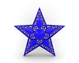 Blue star with ornaments isolated on a white background