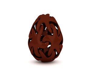 Elegant chocolate Easter egg decorated with ornaments isolated on a white background