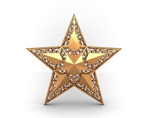 Gold star with ornaments isolated on a white background