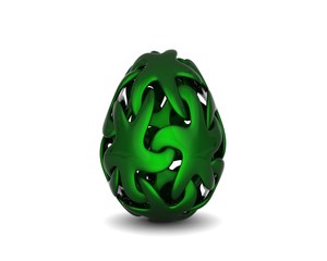 Elegant Green Easter egg decorated with ornaments isolated on a white background