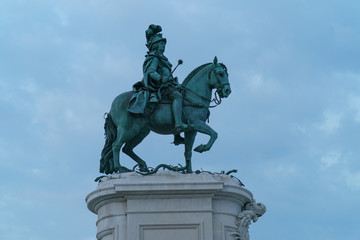 Statue of King José I at Commerce Square, by Machado de Castro (1775). The king on his horse is symbolically crushing snakes on his path.