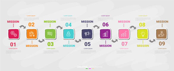 Presentation infographic gram, graph, presentation and round chart. Business concept with 9 options template with 9 options.