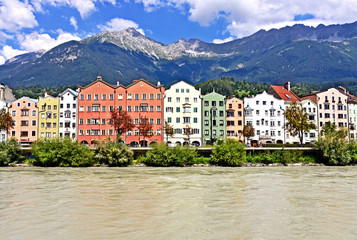 Fototapeta na wymiar colourful of building along the Inn River in Innsbruck Austria