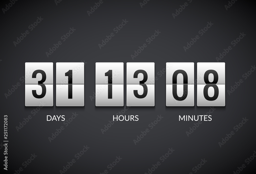 Aufkleber clock counter countdown flip scoreboard vector timer. count number display watch flat clock