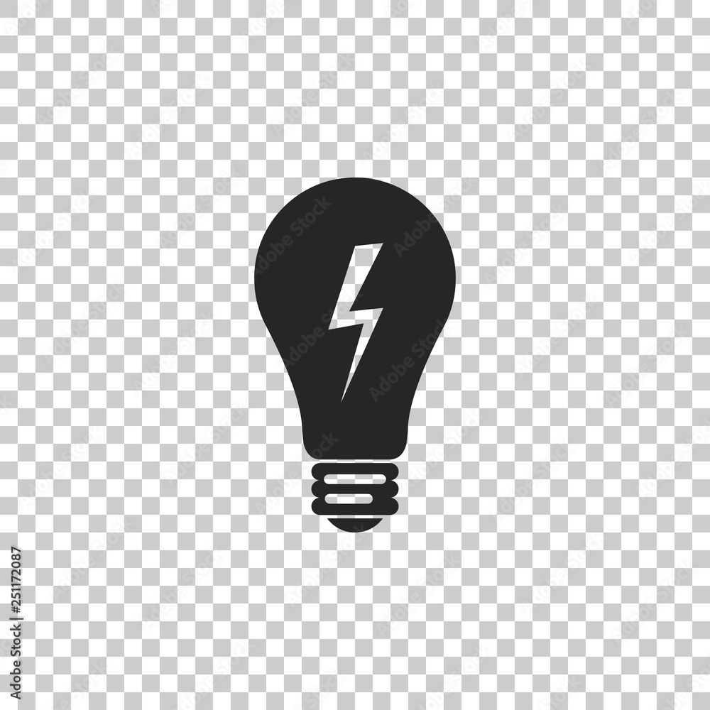 Poster light lamp sign. bulb with lightning symbol icon isolated on transparent background. idea symbol. fl