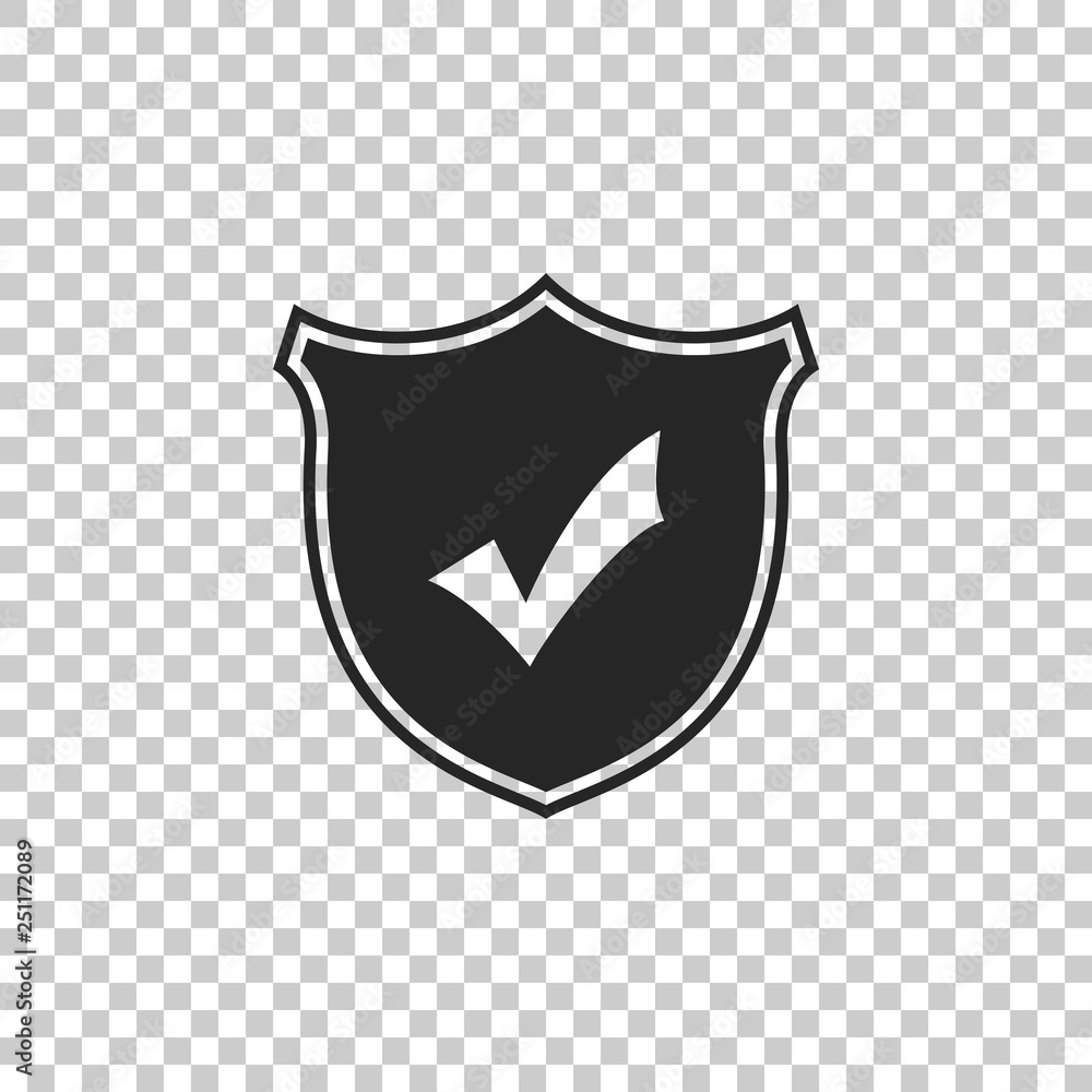 Poster shield with check mark icon isolated on transparent background. flat design. vector illustration