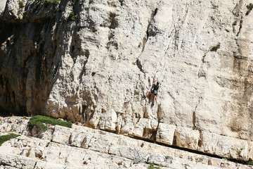 Climbing on a cliff