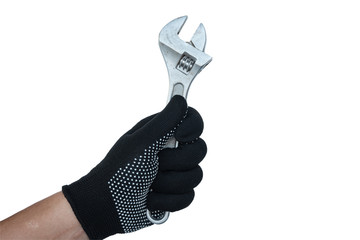 wrench in hand isolated on white background