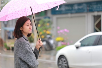 woman walking with an umbrella in the rain