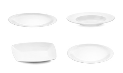 collection of ceramic white plate on white background