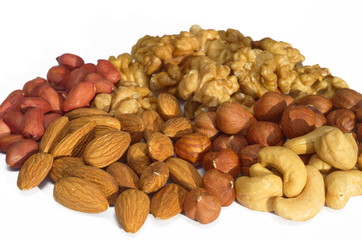 Nuts on white background