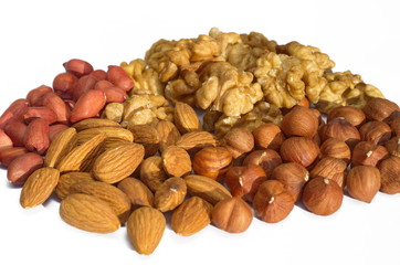 Different nuts on white background