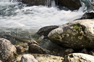 Naklejka na ściany i meble Krimml Waterfalls with Many stone and Air bubble.