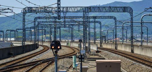 Naklejka premium Rail tracks at JR station in Utsunomiya, Japan