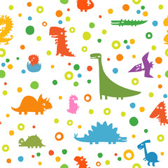 Seamless pattern with Cartoon funny dinosaurs