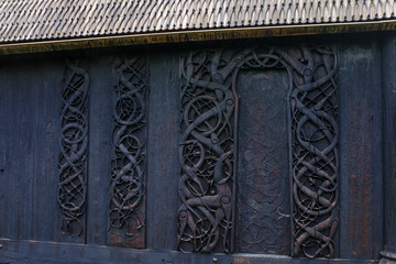 Wood carving in the old church of Urnes