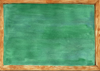Watercolor blank green board with wooden frame for add your text on space.