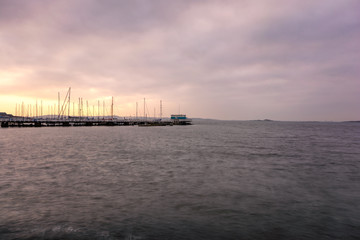 Fototapeta premium Saltholmen shipyard during evening sunset at gothenburg Sweden