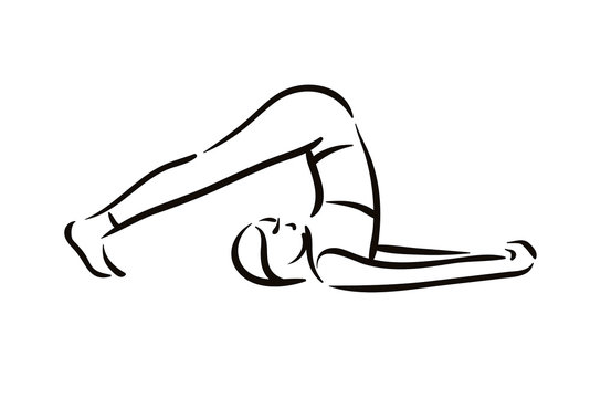 Yoga Plow, halasana pose illustration on white background. Relax and meditate. Healthy lifestyle. Balance training.