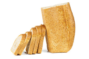 Sliced loaf of bread isolated on white background