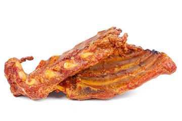 Smoked pork ribs isolated on white background.