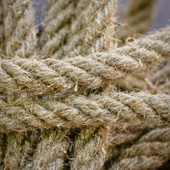 Closeup view of coils of a hemp rope