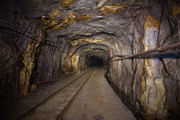 Fototapeta na wymiar Underground gold ore mine shaft tunnel gallery passage
