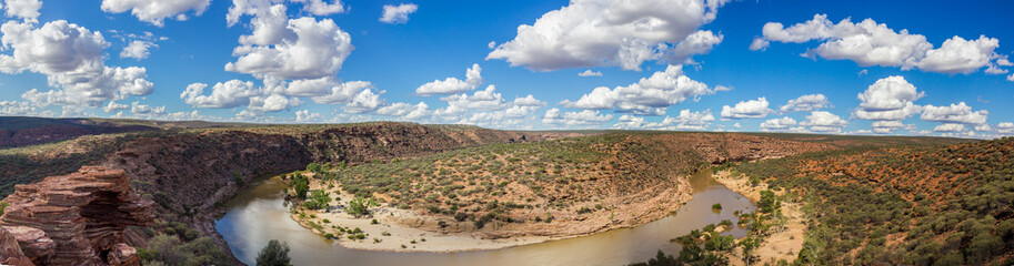 Panorama Stunning Kalbarri National Park with sandstone, vegetation and scenic gorge views in Western Australia