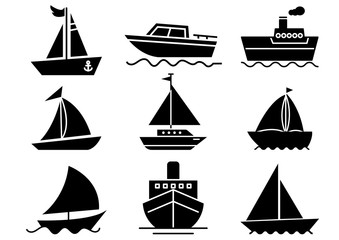 solid icons set,transportation,Boat,vector illustrations