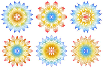 Set of Indian Floral Mandala Pattern.Vector Henna Tattoo Style. Can Be Used For Textile, Greeting Card, Coloring Book, Phone Case Print. Rainbow color