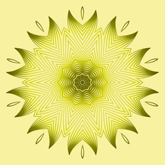 Mandala Style Vector Shapes. Decorative Cicle Ornament. Floral Design. Yellow green olive color.