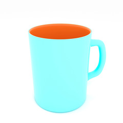 3d illustration of a ceramic orange blue mug isolated on a white background.