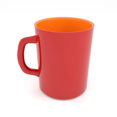 3d illustration of a ceramic red orange mug isolated on a white background.