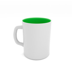 3d illustration of a ceramic white-green mug isolated on a white background.